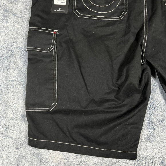 True Religion Mens Jet Black Cargo Shorts White Contrast Stitch Size 44 NWT - Picture 15 of 16